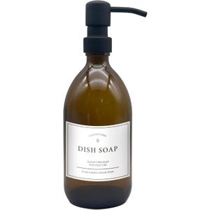 Brown Glass Dish Soap Dispenser for Kitchen Sink, Refillable Bottle with Stainless Steel Pump, Aesthetic Container for Liquid Dishwashing