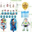 Cartoon Birthday Decorations, Cartoon Party Supplies - Happy Birthday Banner Balloons Plates Backdrop Cake Toppers Tablecloth Hanging Swirls Stickers
