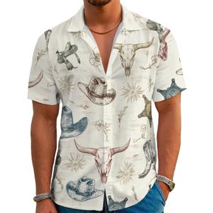 Funny Hawaiian Shirts for Men Retro Button Down Short Sleeve Summer Beach Aloha Shirts Holiday Theme Party Shirt (Large, Cowboy)