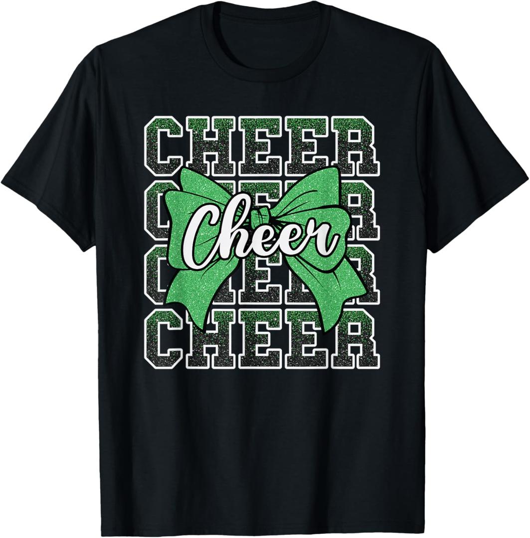 Coquette Cheer Bow Sport Cheerleader Cheerleading Green T-Shirt