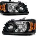 Headlight Compatible with Toyota Highlander 2004 2005 2006 2007 Headlight Black Housing Amber Reflector Headlamp Replacement Pair Left and RightW/O Bulbs