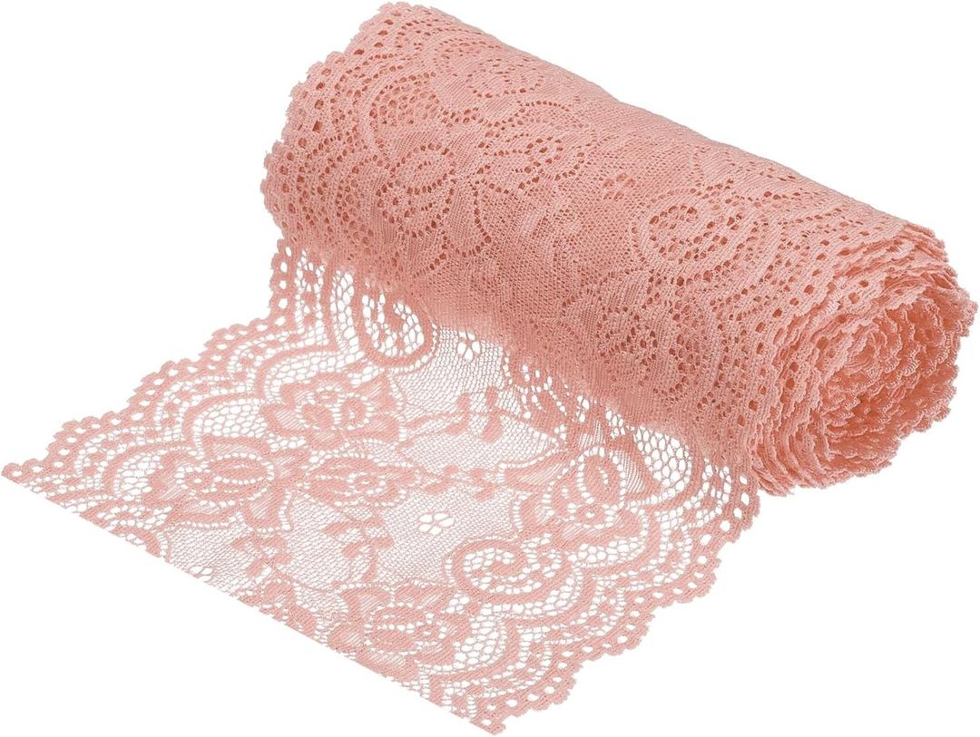 MECCANIXITY 6 Inch Wide 5 Yard Lace Ribbon Floral Pattern Light Pink Lace Trim Ribbon for Sewing Making, and DIY Crafts, Gift Wrapping, Bouquets, Wedding Decor