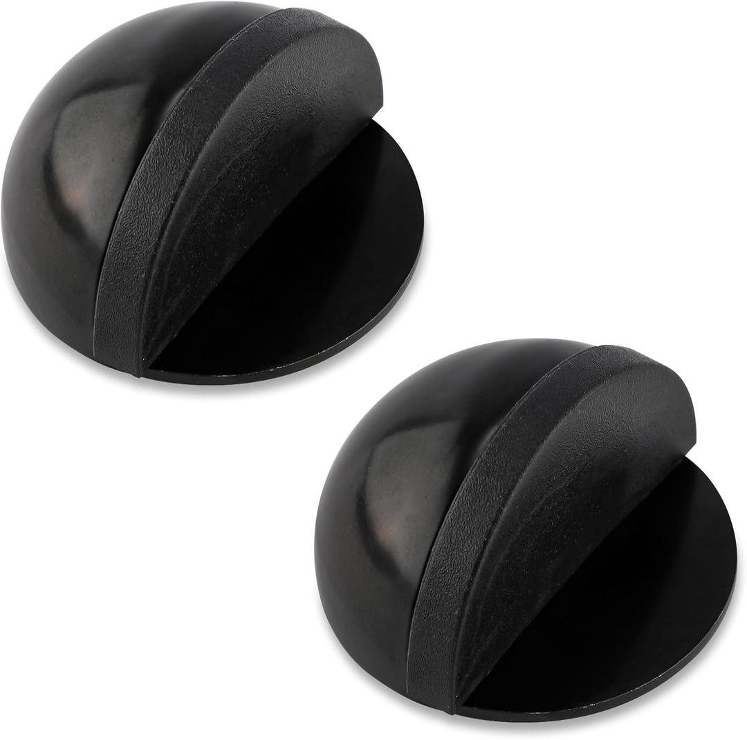 2pcs Floor Door Stopper, No-Drill Adhesive Door Stopper for Bottom of Door Stainless Steel Half Dome Rubber Bumper Doorstop Wall Protector for Living Room, Bedroom, Bathroom, Office (Black)