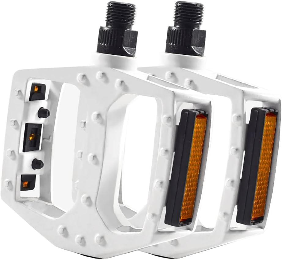 BlueSunshine Bike Pedals Set 9/16" for Mountain Bike, Aluminium Alloy Bearing Platform Pedals for BMX MTB Road Bicycle. Lightweight but Strong and Durable Alloy Flat Platform Pedals (White)