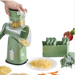8-in-1 Rotary Vegetable Slicer, Manual Food Processor with 4 Blades, Kitchen Handheld Chopper for Potatoes, Carrots & Cheese, 9x5x11 inches (Matcha color)