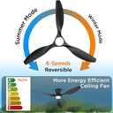 TALOYA 52 Inch Smart Ceiling Fans with Lights Led Remote Control Flush Mount Low Profile for Bedroom Farmhouse Patio Outdoor Living Room Kitchen Dining Room,DC Motor,Reversible, Black