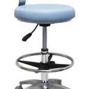 Rolling Stool with Removable Footrest Lab Salon Chair Height Adjustable 360 Swivel Stool for Dentist with Unique Backrest Design (Bluewith Fixed Handrail)