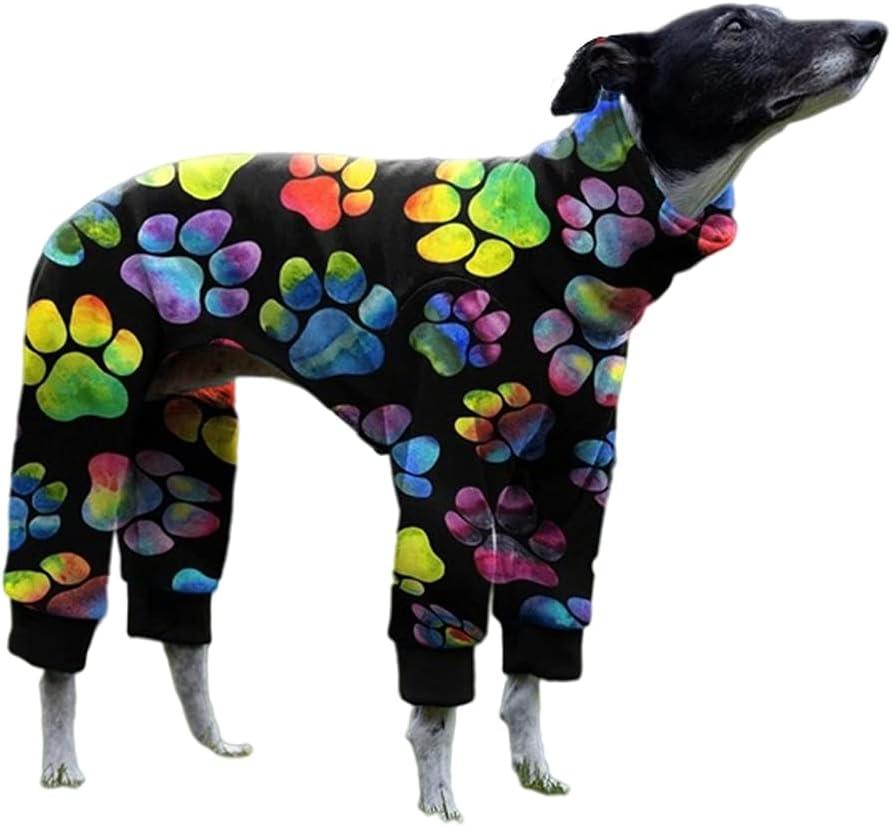 Cnkwei Dog Pajamas Medium Dog Paw Printed Greyhound Pajamas Jumpsuit Bodysuit (Black, Size: Medium)