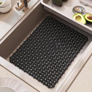 Kitchen Sink Mat for Stainless Steel Ceramic Sinks, PVC Sink Protectors Mats for Bottom of Kitchen Sink, Dishes and Glassware Drain Mats, Durable and Fast Draining, Black 15.7 x 11.8 inch