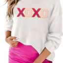 LEMAFER Women 2026 Merry Christmas Round Neck Sequin Letters Sweater Casual Solid Slogan Long Sleeve Pullover Sweatshirt Tops (White, L)