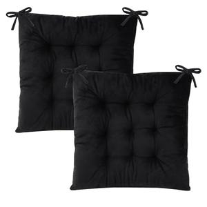MissSoul Set of 2 Chair Cushions for Dining Chairs with Ties, Indoor Non-Slip Kitchen Chair Pad and Dining Room Seat Cushion Mat for Office Living Room Outdoor 15.5" - Black