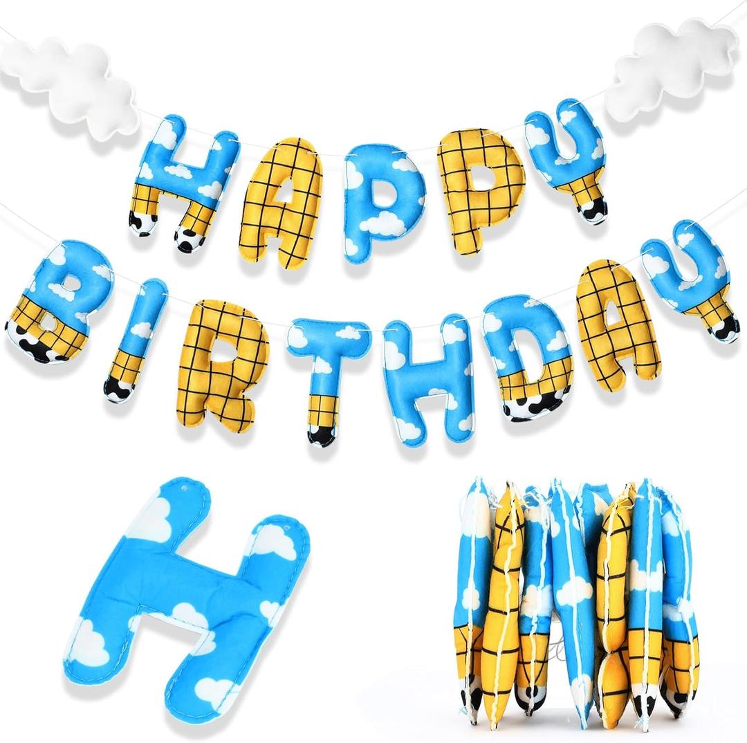 TaoBary 2 Pcs Toy Inspired Theme Reusable Birthday Banner Felt Garland Pre Strung Game Ball Decorations Personalized Cartoon Sign for Birthday Party Photo Prop Supplies