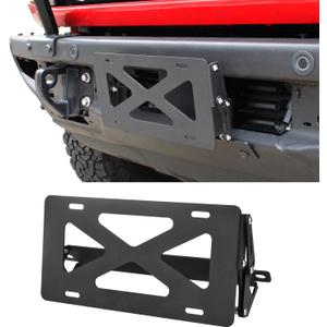Front License Plate Bracket Compatible with 2021-2025 Ford Bronco with Heavy-Duty Modular Bumper, Adjustable Steel Tag Frame Holder No Drill Mount Exterior Accessoriest