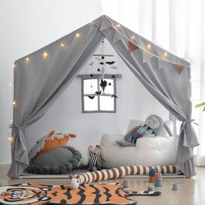 Kids Play Tent Indoor, Play Tents for Kids, Razee Large Playhouse Tent Play House with Padded Mat, Tent Castle for Toddlers, Play Cottage Kid Toys for Boy Girl Birthday Gift (Grey)