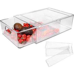 shopwithgreen Refrigerator Organizer Bins with Pull-out Drawer, Drawable Clear Fridge Drawer Organizer with Handle, Plastic Kitchen Pantry Storage Containers (1 Large)