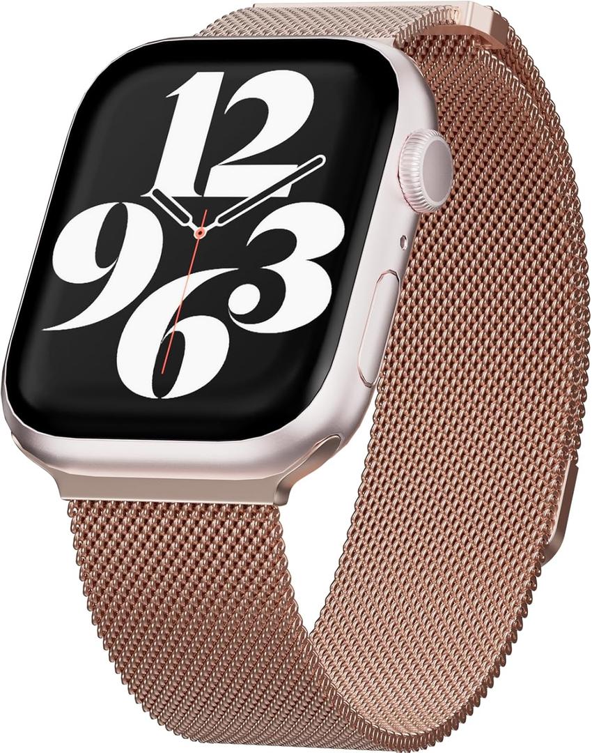 MAGEASY Milanese Band for Apple Watch Series 11, Ultra 3, SE3 - Magnetic iWatch Bands for Women, Strong Magnets | for 44mm 45mm 46mm 49mm Apple Watch 1-7/8/9/10/11/SE2/SE3/Ultra2/Ultra3 (Rose Gold)