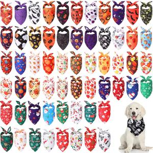 Sanwuta 60 Pieces Halloween Dog Bandanas Bulk Pet Fall Holiday Adjustable Pumpkin Ghost Dog Bandana for Bib Triangle Puppy Scarf Washable Halloween Thanksgiving for Small Medium(25.6 x 17.7)