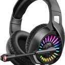 ZIUMIER Gaming Headset with Microphone, Compatible with PS4 PS5 Xbox One PC Laptop, Over-Ear Headphones with LED RGB Light, Noise Canceling Mic, 7.1 Stereo Surround Sound (Black)