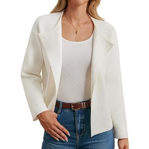 GRACE KARIN Womens Cropped Knit Sweater Blazer, Oversized Open Front Jackets 2026 Spring, Laple Cardigans Dressy Casual (White)