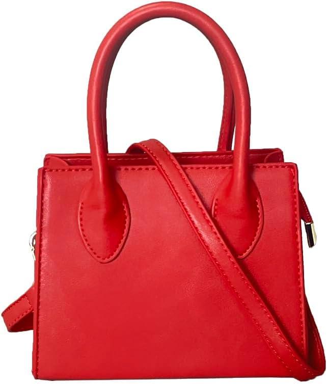 Small crossbody tote bags for women faux leather cute clutch mini purses and handbags (Red)