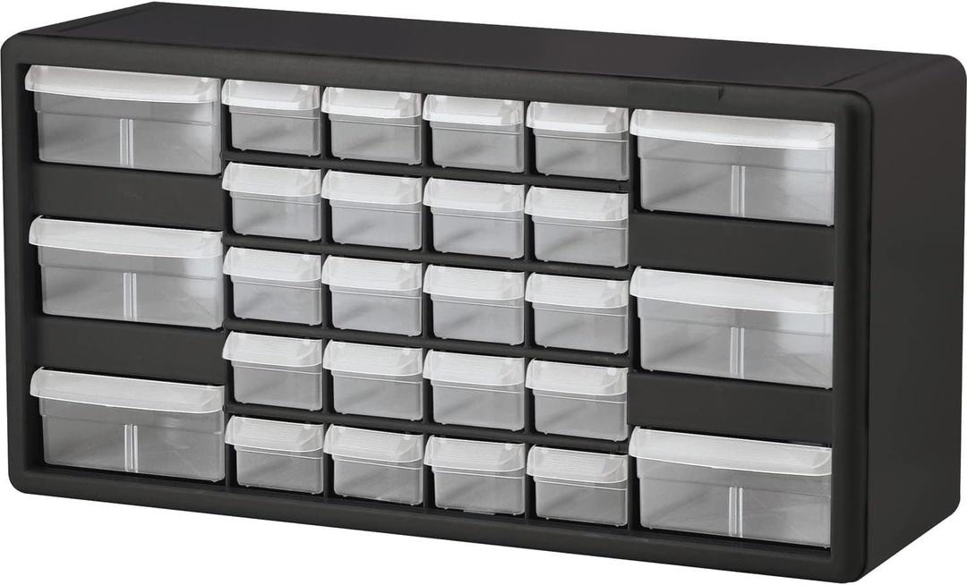 Akro-Mils 26-Drawer Plastic Drawer Storage Cabinet for Garage Organization, Bead Organizer, Building Bricks Storage, Teacher Toolbox, Makeup Organizer, 20" W x 6" D x 10" H, 10126 Black