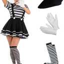 fun shack Mime Costume for Women, French Mime Costume Women, Mime Costume Adult, Mime Halloween Costumes for Women (Small)