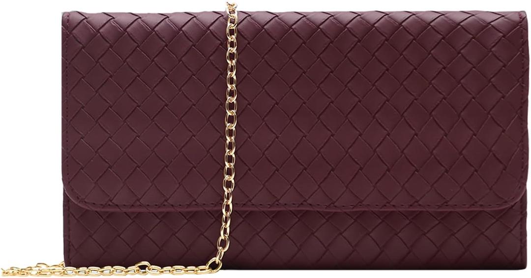 U+U Crossbody Bags for Women, Small Leather Bag with Removable Chain, Card Slots & Phone Pocket - Lightweight Purse Wallet (Burgundy)