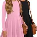 LessonZoo 2 Pack Girls Long Sleeve Dress Skater Twirl a Line Crewneck Casual Fall Dresses for Kids (Black, Light Pink, 11-12 Years)