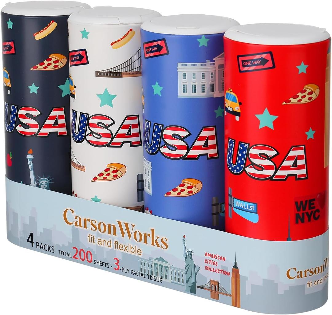 3 x Carson Works Car Tissues Holder 4 Packs Round Car Tissues Cylinder Fit for Car Cup Holder, Home Small Tissue Dispenser with Refill Tissues for Car Bathroom Office