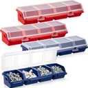 Hushee 4 Pcs Screw Organizer Box with Lid 4 Compartments Tool Bin Divider Plastic Stackable Hardware Organizer Small Part Storage Sorting Screw Box for Garage Workbench Craft Storage (Blue,Red)