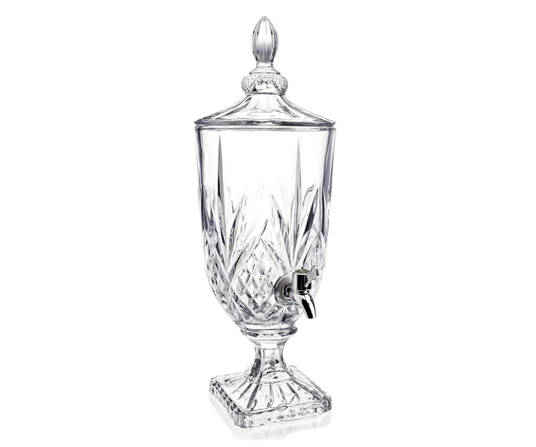 0.79 Glass Drink For Parties Glass Beverage Dispenser with Spigot for Party Bar Wedding Crystal Collection Dispenser Wide Mouth with Lid Iced Beverage Dispensers (0.79gal Agave Style)