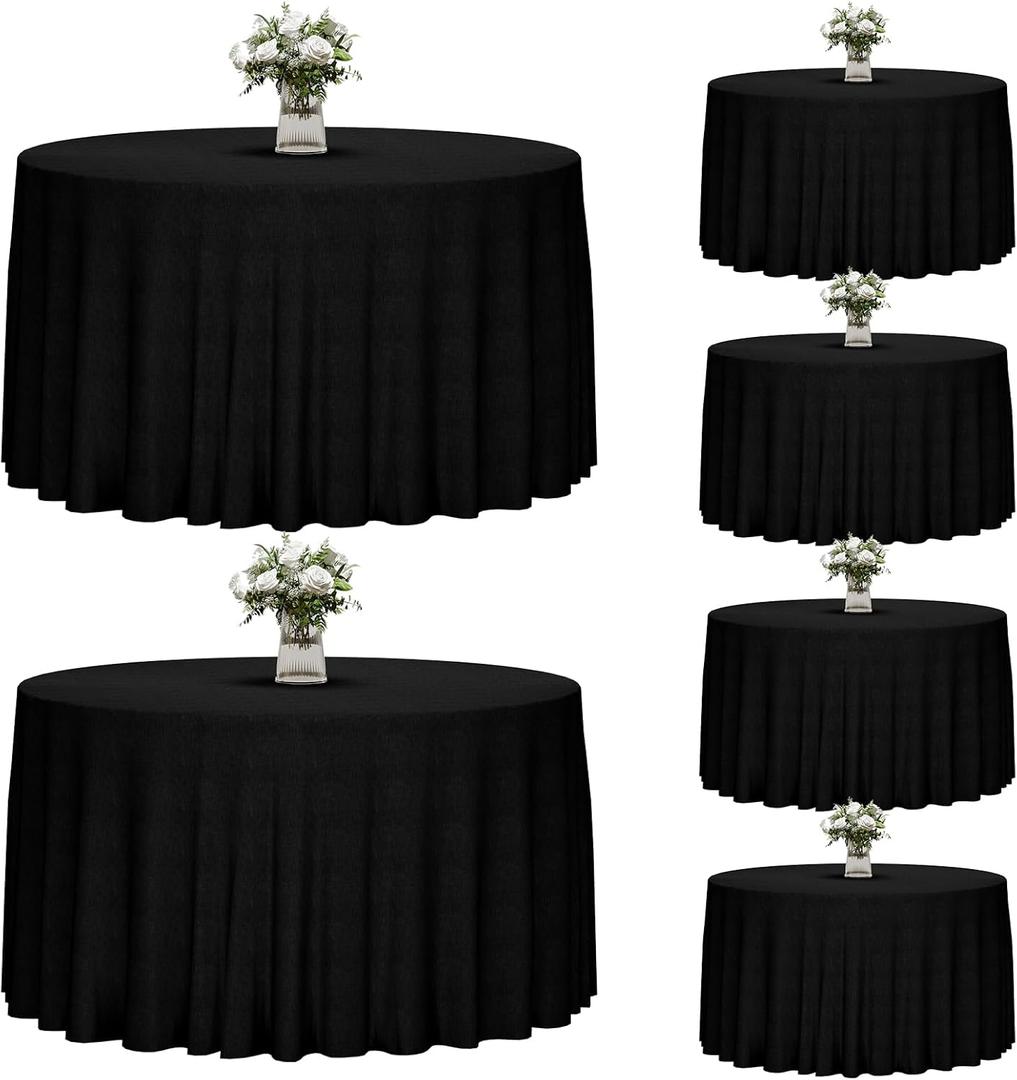 Fixwal 120 Inch Black Round Tablecloth, 6 Pack Round Table Cloth Polyester Fabric Washable Table Covers for Wedding, Party, Banquet, Dining, Birthday Events
