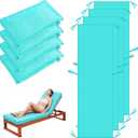 4 Pack Outdoor Chaise Lounge Cushion Covers Waterproof, Patio Lounge Chair Cushion Replacement Covers with Zipper and Ties for Patio Pool (72 x 21 x 3 Inch, Lake Blue, Cushion Not Included)