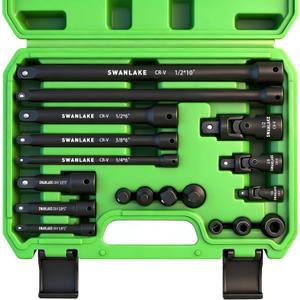 18-piece Impact Socket Extension Set Tools, Swivel Universal Joint, Deep 1/4", 3/8", 1/2" Drive Socket Adapter, Extension Bar, 3 Ratchet Coupler, CR-V Steel Alloy Corrosion-Resistant Mechanic Tools