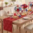 Artoid Mode Red Soft Plush Faux Fur Jacquard Big Stars 4th of July Table Runner, Memorial Day Holiday Kitchen Dining Table Decoration for Home Party Decor 13x108 Inch