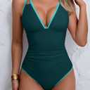 B2prity Women's V Neck One Piece Swimsuit Tummy Control Slimming Bathing Suit Double Straps Crisscross Back Swimwear (M)