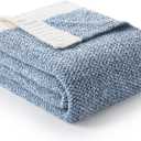 Snuggle Sac Blue Bedding Blanket Twin Size for Bed and Sofa, Reversible Super Soft Blankets Warm Cozy Knit Blankets Fuzzy Plush for Couch, Living Room, Blue, 60x80 inches