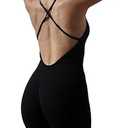 AUROLA Strappy Romper for Women Workout Yoga Gym Seamless One Piece Jumpsuit Tummy Control Padded Sports Bra (Black, L)