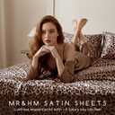 MR&HM Satin Bed Sheets with Elastic Corner Straps, King Size Sheets Set, 4 Pcs Silky Bedding Set with 15 Inches Deep Pocket for Mattress (King, Brown Leopard)