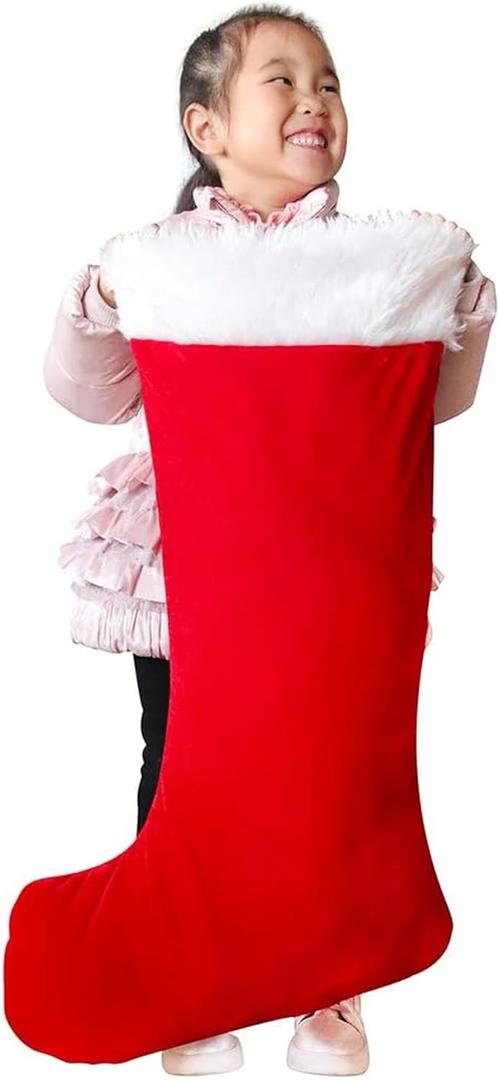 MSYO Giant Christmas Stocking - Super Soft Velvet Buffalo Plaid with Plush Cuff, Extra Large Xmas Stocking for Fireplace, Stairs, Mantel - Festive Holiday Home Decor for Christmas Tree(Red)