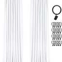 INOVADAY 100% Blackout Curtains for Bedroom, Black Out Curtains 102 Inch Long, Clip Rings Linen Blackout Drapes, Thermal Insulated Room Darkening for Living Room, 2 Panels - Brightwhite,W50xL102