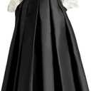 Tea Length Mother of The Bride Dresses for Women Long Sleeve Satin Evening Party Gown Elegant Wedding Guest Dress (6, White Black)