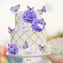 17pcs Butterfly Cake Toppers 3D Romantic Butterfly Cupcake Decorations with Purple White Rose Flowers for Wedding Birthday Anniversary Party Baby Shower