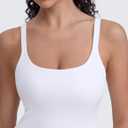 CRZ YOGA Seamless Womens U Neck Longline Sports Bra - Thin Strap Padded Workout Crop Tank Ribbed Open Back Yoga Camisole Top (White, XL)