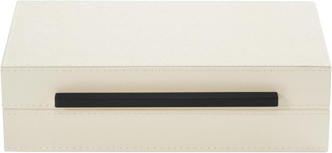 Generic Pearl White Small Decorative Box With Black HandleFaux Leather keepsake And Memory Storage Boxes,Desk accessory Organizer (Peal White- Black, 1pack)