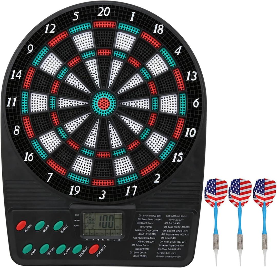 Electronic Dartboard, Electronic Board Soft Tip Dartboard Set LCD Display with 3 Darts, 12 Tips, 18 Games, Electronic Automatic Scoring Soft Board Set