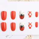2 x Fall Press On Nails Short Square, Thanksgiving Fake Nails Autumn Pumpkin Plaid Designs, Stick Glue On Nails Fall Thanksgiving Nail Accessories for Women Girls 24Pcs (Normal)