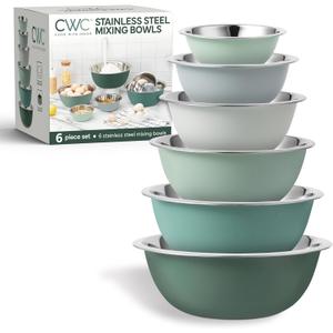 COOK WITH COLOR Stainless Steel Mixing Bowls Set - Nesting Bowls, 6 Pieces, Green
