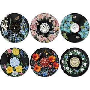 Chunful 6 Pake 12 Inch Vintage Records Wall Decor Aesthetic Retro Record Wall Decor for Dorm Bedroom Living Room Art Display Rock and Roll Music Hippie Party Records Decorations (Floral)