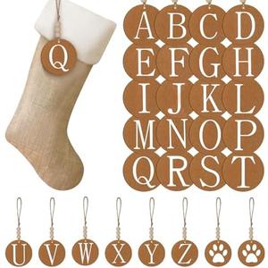 Suzile 28 Pieces Christmas Stocking Name Tags Xmas Wooden Stocking Tags with Beads DIY Rustic Xmas Letters Hanging Ornaments for Christmas Tree Farmhouse Decorations（Classic）